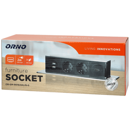 Orno Produžni kabel sa 2 x Schuko,2 x USB utičnice,HDMI,ugradbena - OR-GM-9016(GS)/B-G