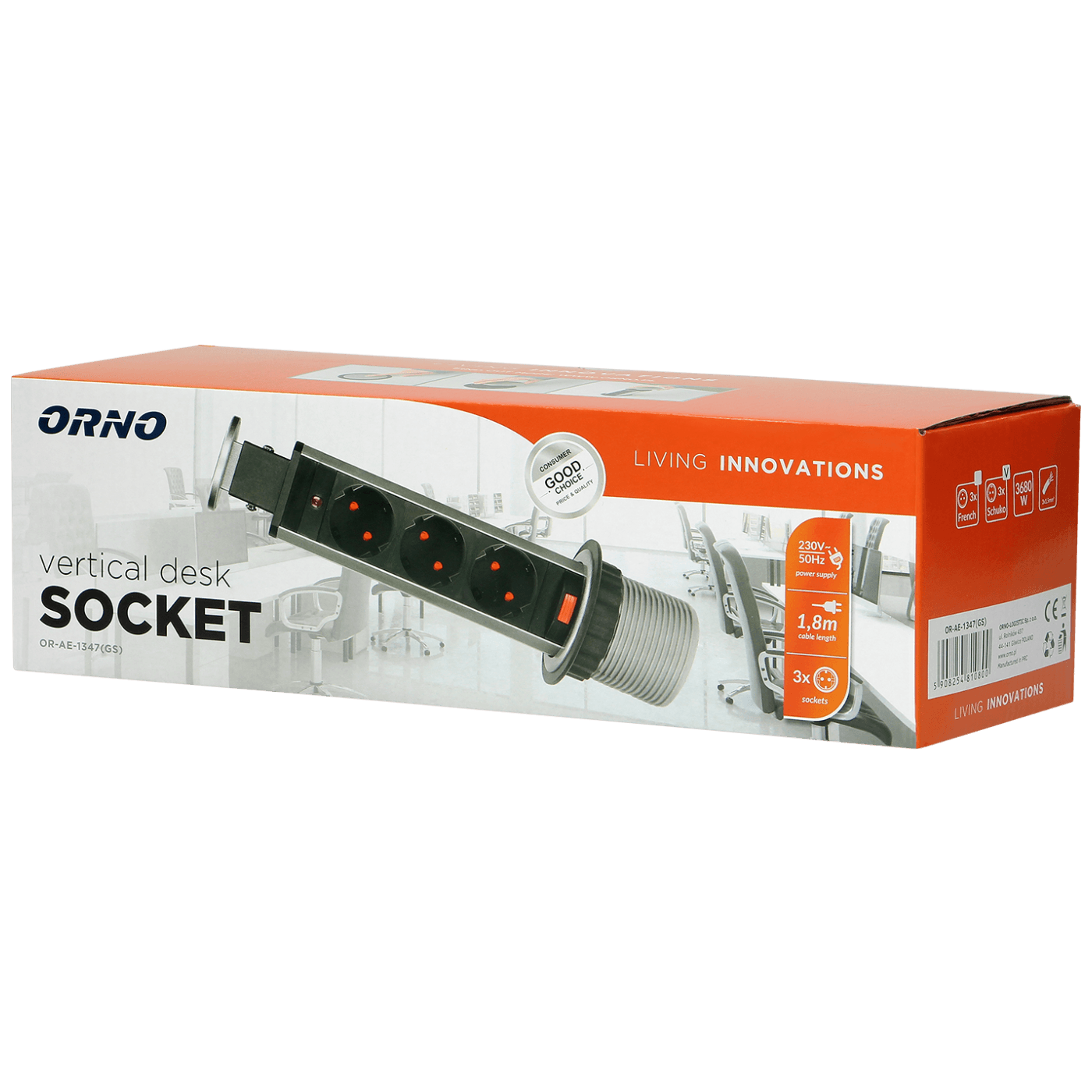 Orno Produžni kabel sa 3 x Schuko utičnice, ugradbena - OR-AE-1347(GS)