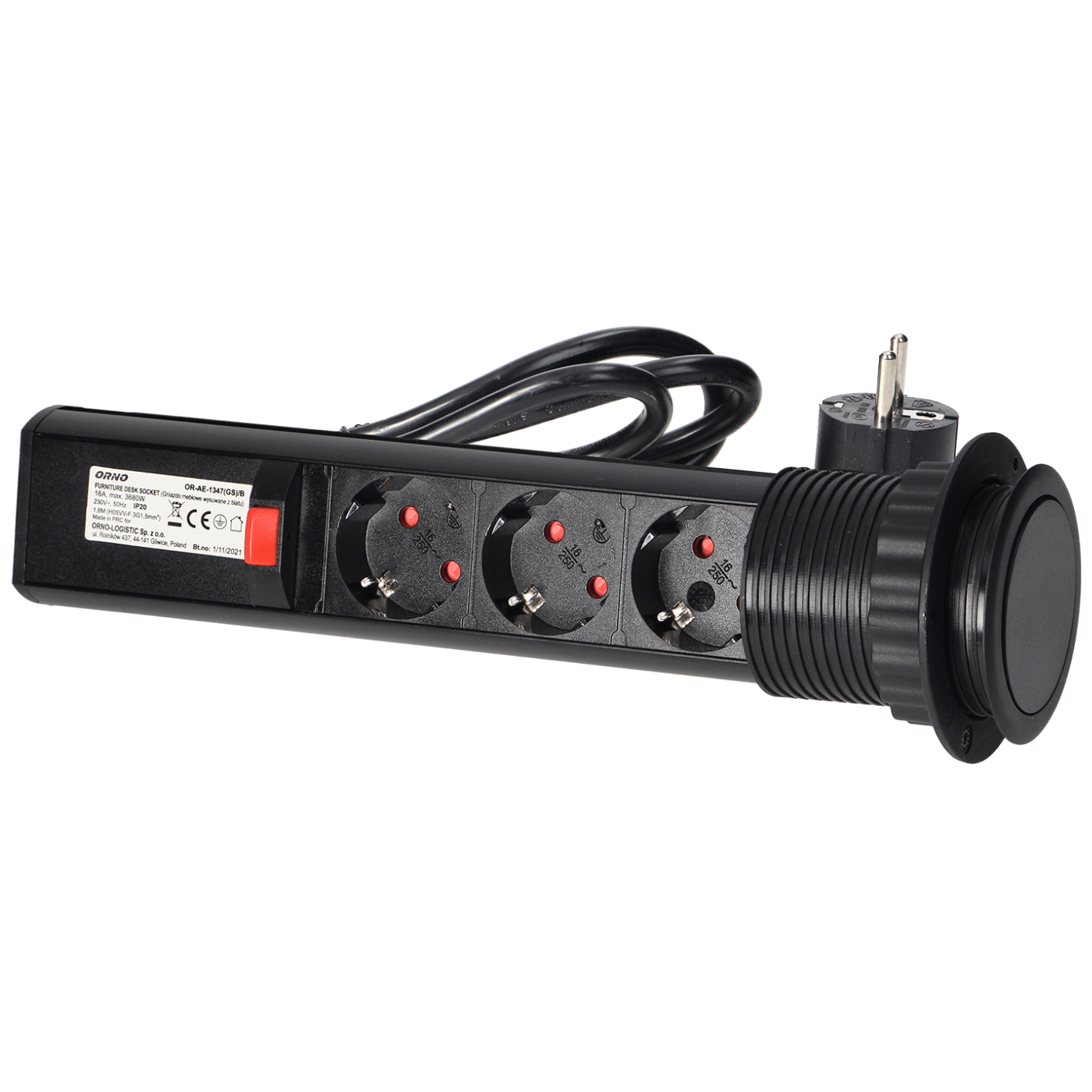 Orno Produžni kabel sa 3 x Schuko utičnice, ugradbena - OR-AE-1347(GS)/B