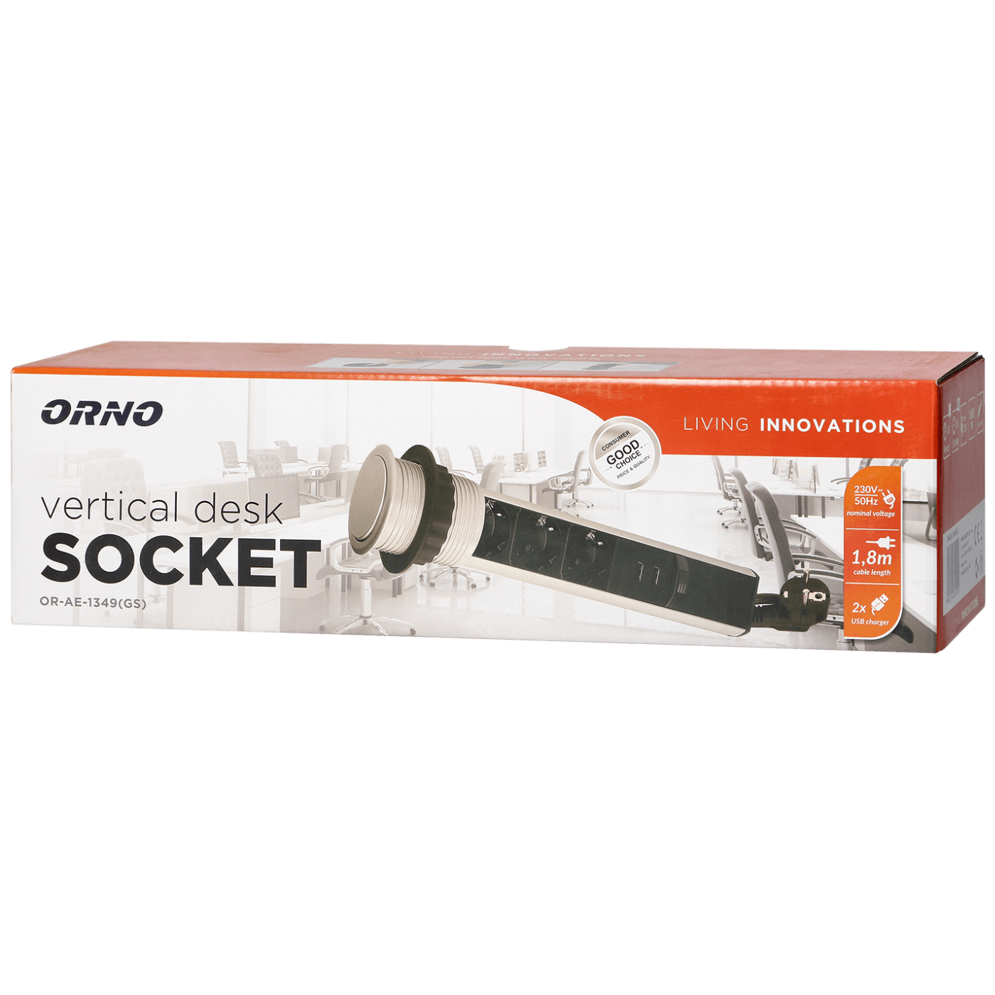 Orno Produžni kabel sa 3 x Schuko utičnice + 2 x USB, ugradbena - OR-AE-1349(GS)