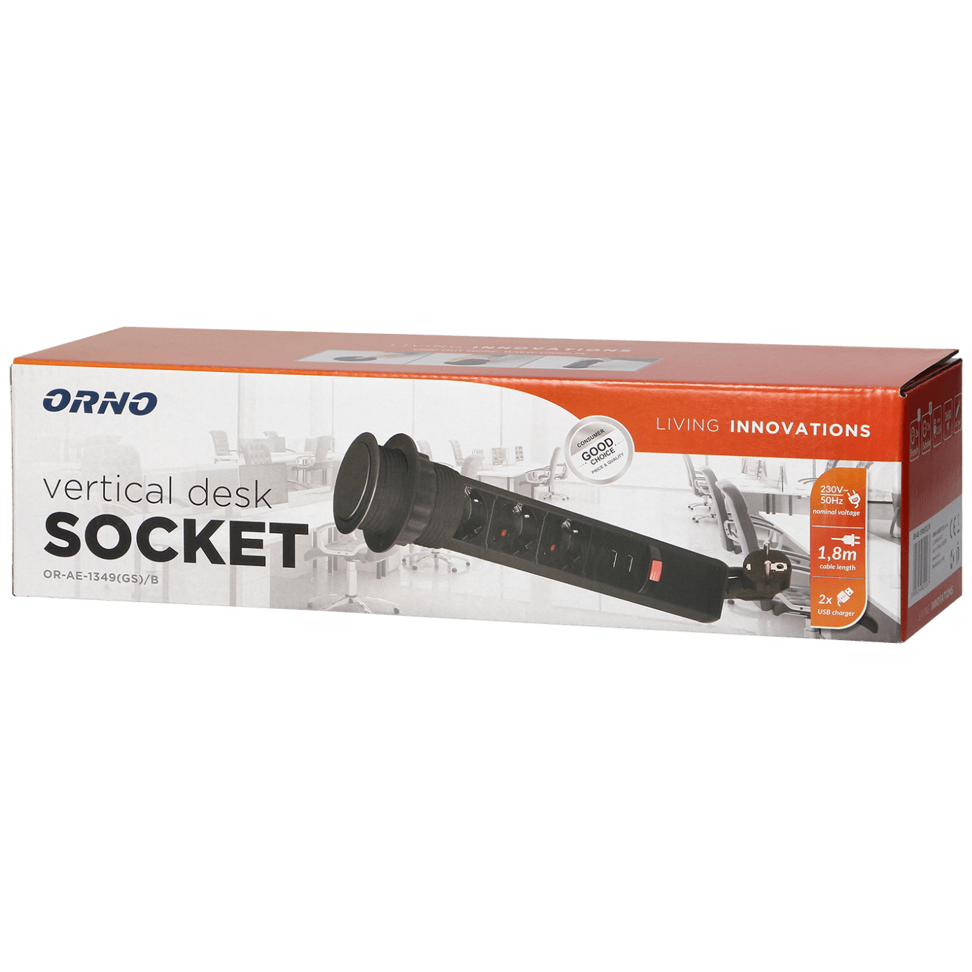 Orno Produžni kabel sa 3 x Schuko utičnice + 2 x USB, ugradbena - OR-AE-1349(GS)/B