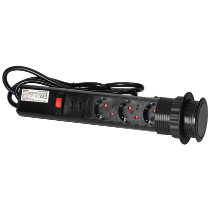Orno Produžni kabel sa 3 x Schuko utičnice + 2 x USB, ugradbena - OR-AE-1349(GS)/B