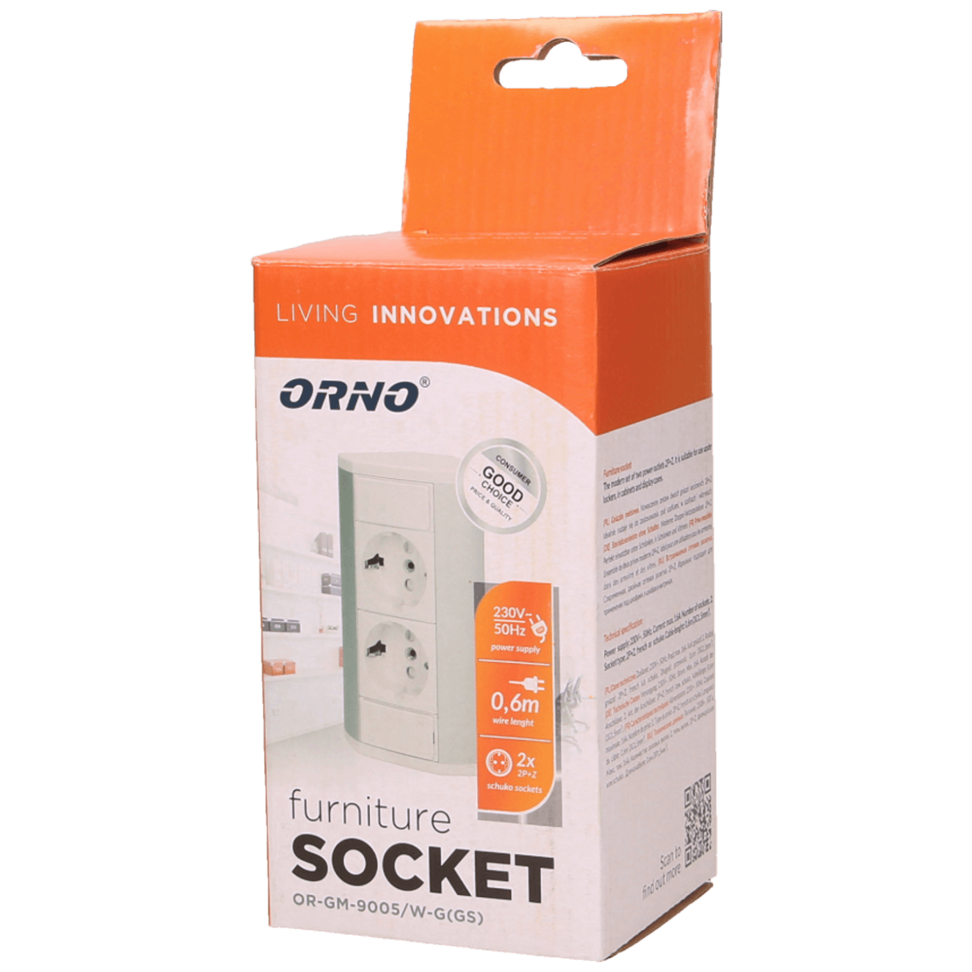 Orno Produžni kabel sa 2 x Schuko utičnice, ugradbena - OR-GM-9005/W-G(GS)