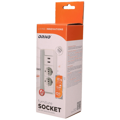 Orno Produžni kabel sa 2 x Schuko utičnice, 2 x USB, ugradbena - OR-GM-9003/W-G(GS)