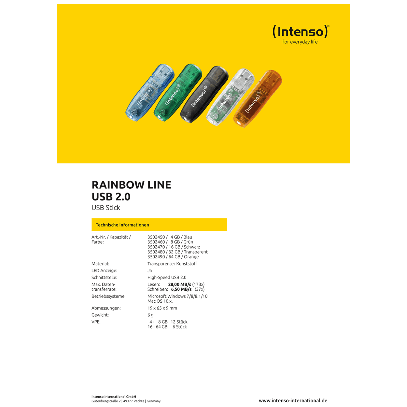 (Intenso) USB Flash drive 16GB Hi-Speed USB 2.0, Rainbow Line, CRNI - USB2.0-16GB/Rainbow