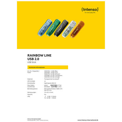 (Intenso) USB Flash drive 16GB Hi-Speed USB 2.0, Rainbow Line, CRNI - USB2.0-16GB/Rainbow