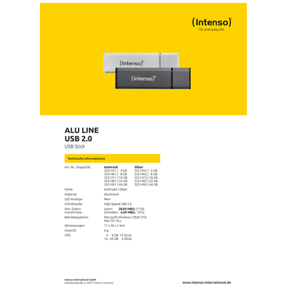 (Intenso) USB Flash drive 4GB Hi-Speed USB 2.0, ALU Line - USB2.0-4GB/Alu-a