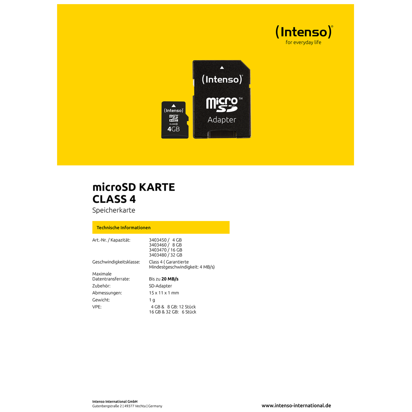 (Intenso) Micro SD Kartica 4GB Class 4 sa adapterom - SDHCmicro+ad-4GB/Class4
