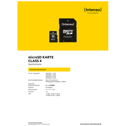 (Intenso) Micro SD Kartica 8GB Class 4 sa adapterom - SDHCmicro+ad-8GB/Class4