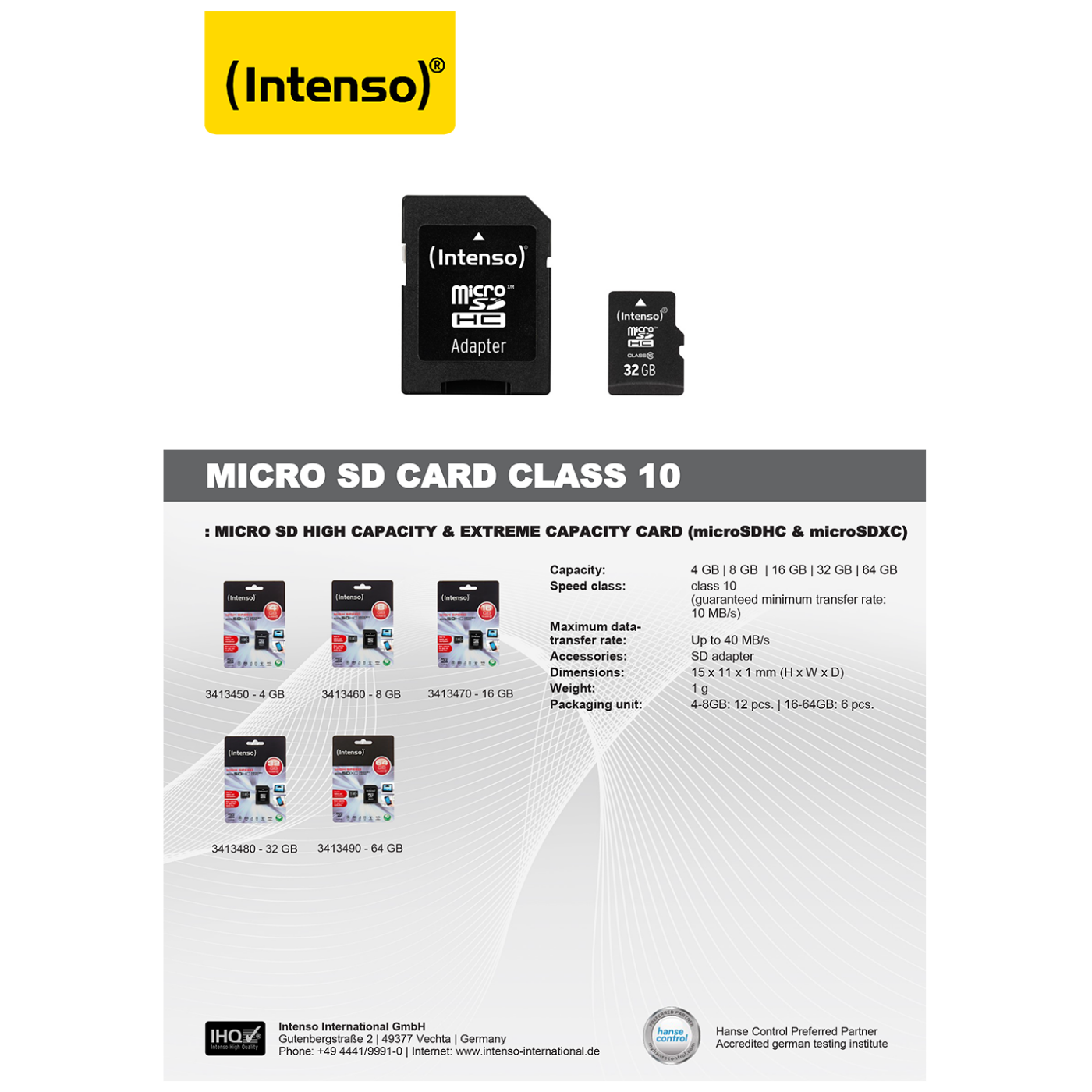(Intenso) Micro SD Kartica 64GB Class 10 sa adapterom - SDXCmicro+ad-64GB/Class10