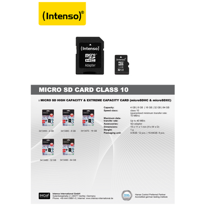 (Intenso) Micro SD Kartica 8GB Class 10 (SDHC & SDXC) sa adapterom - SDHCmicro+ad-8GB/Class10