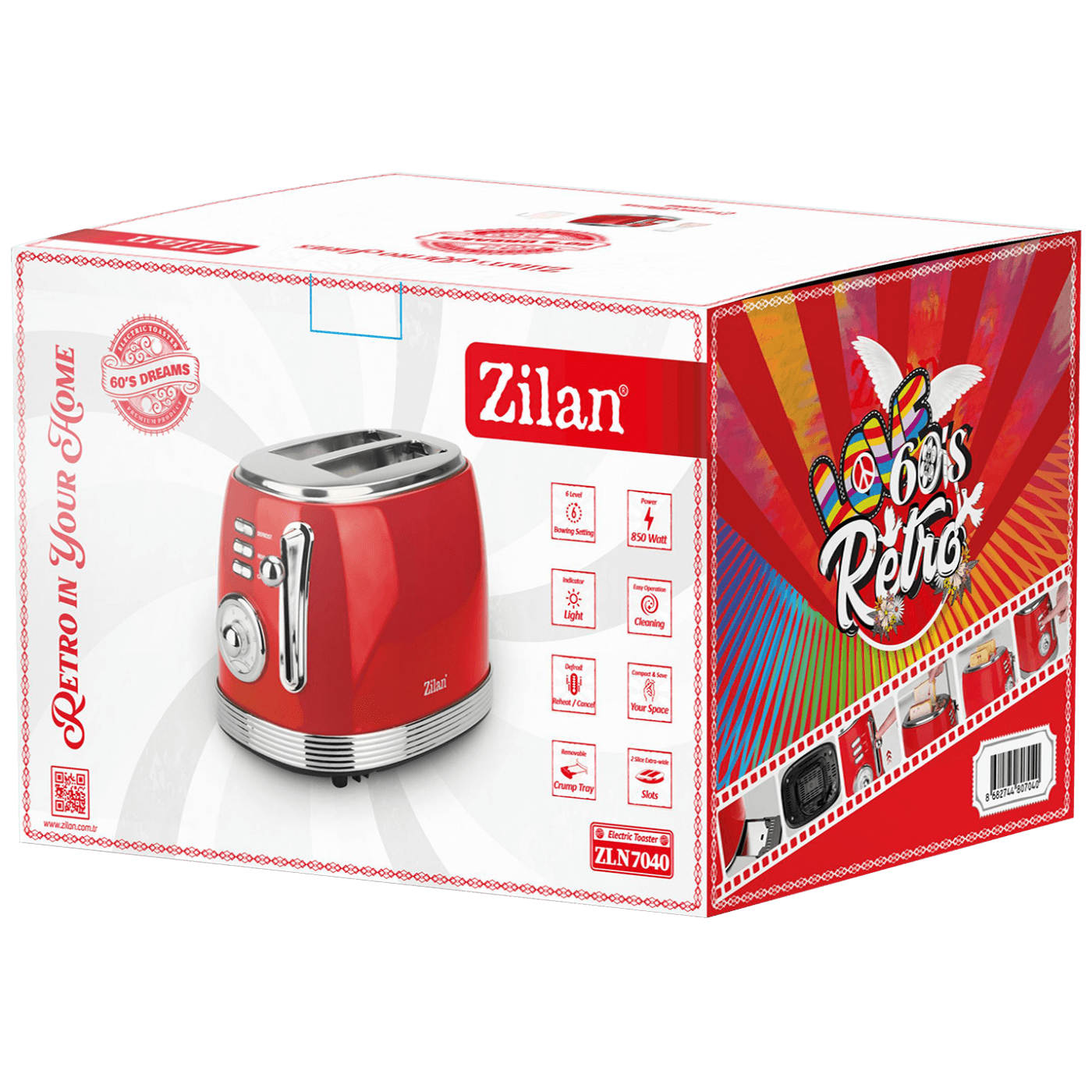 Zilan Toster, 2 otvora za kruh, 6 nivoa grijanja, 850W, Retro - ZLN7040