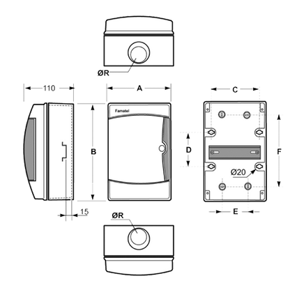Famatel Kutija za osigurače nadžbuk, 8 osigurača, bijela, IP65 - 3908-T-KN/8