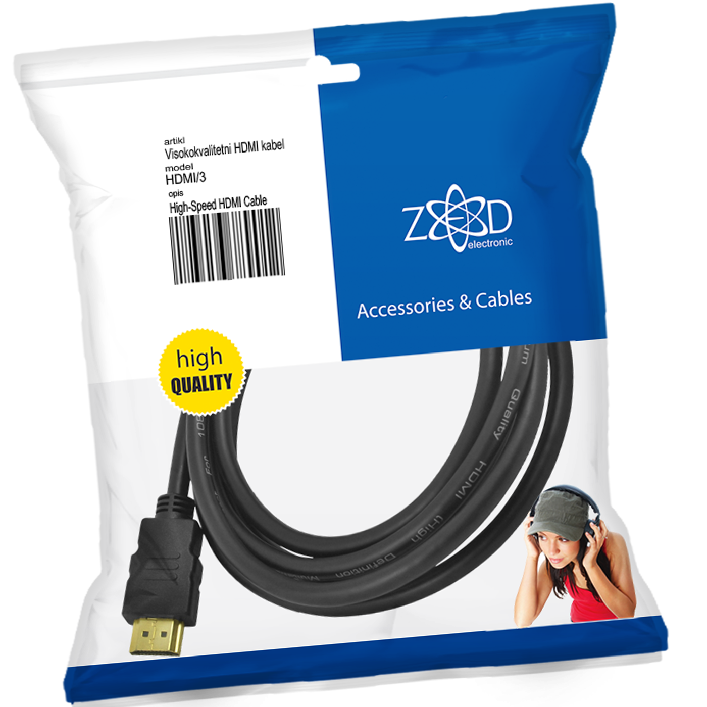 ZED electronic HDMI kabl, 3.0 met, ver. 1.4 - HDMI/3