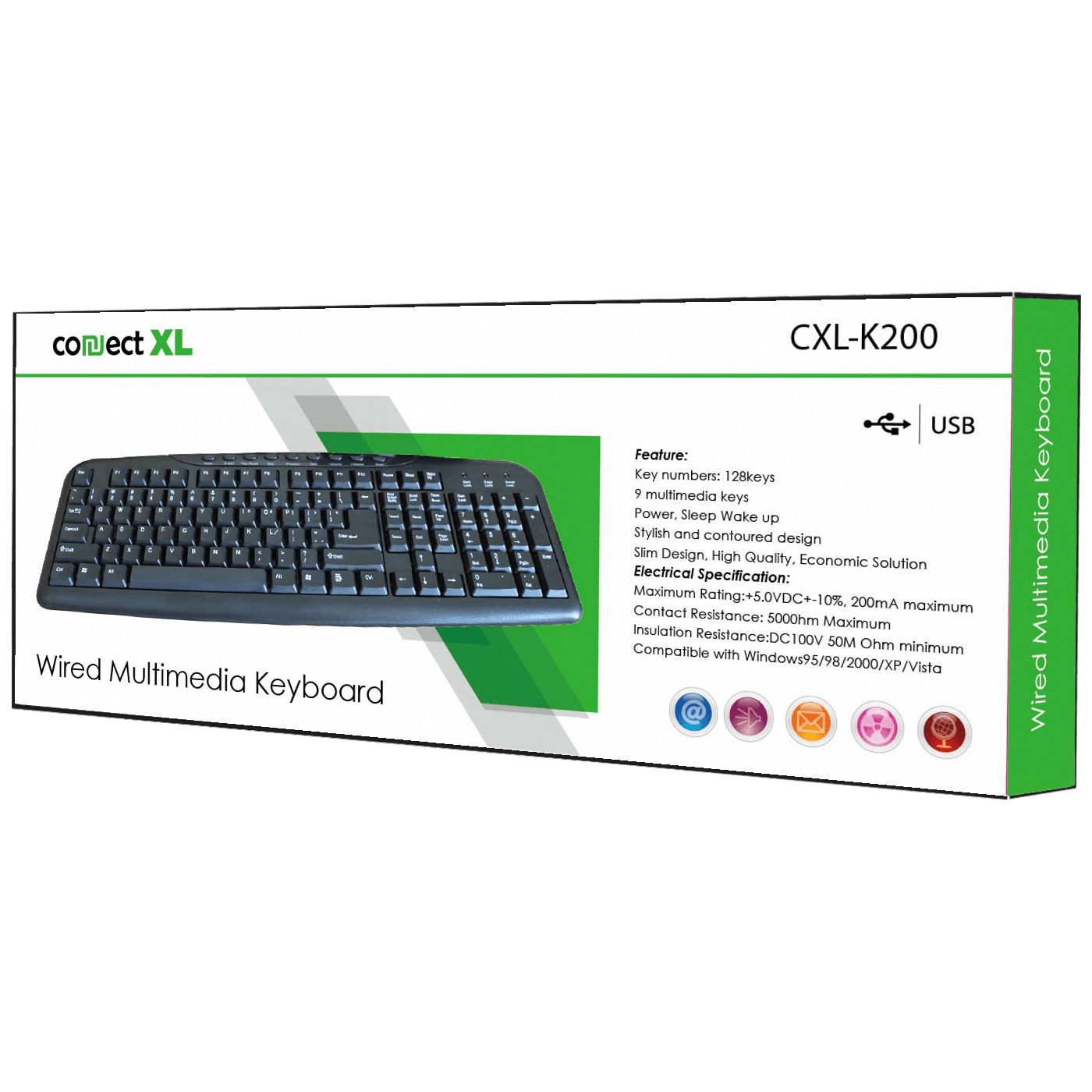 Connect XL Tastatura sa multimedijalnim tipkama, USB, crna boja - CXL-K200