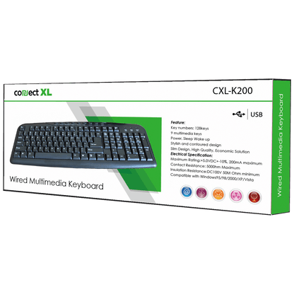 Connect XL Tastatura sa multimedijalnim tipkama, USB, crna boja - CXL-K200