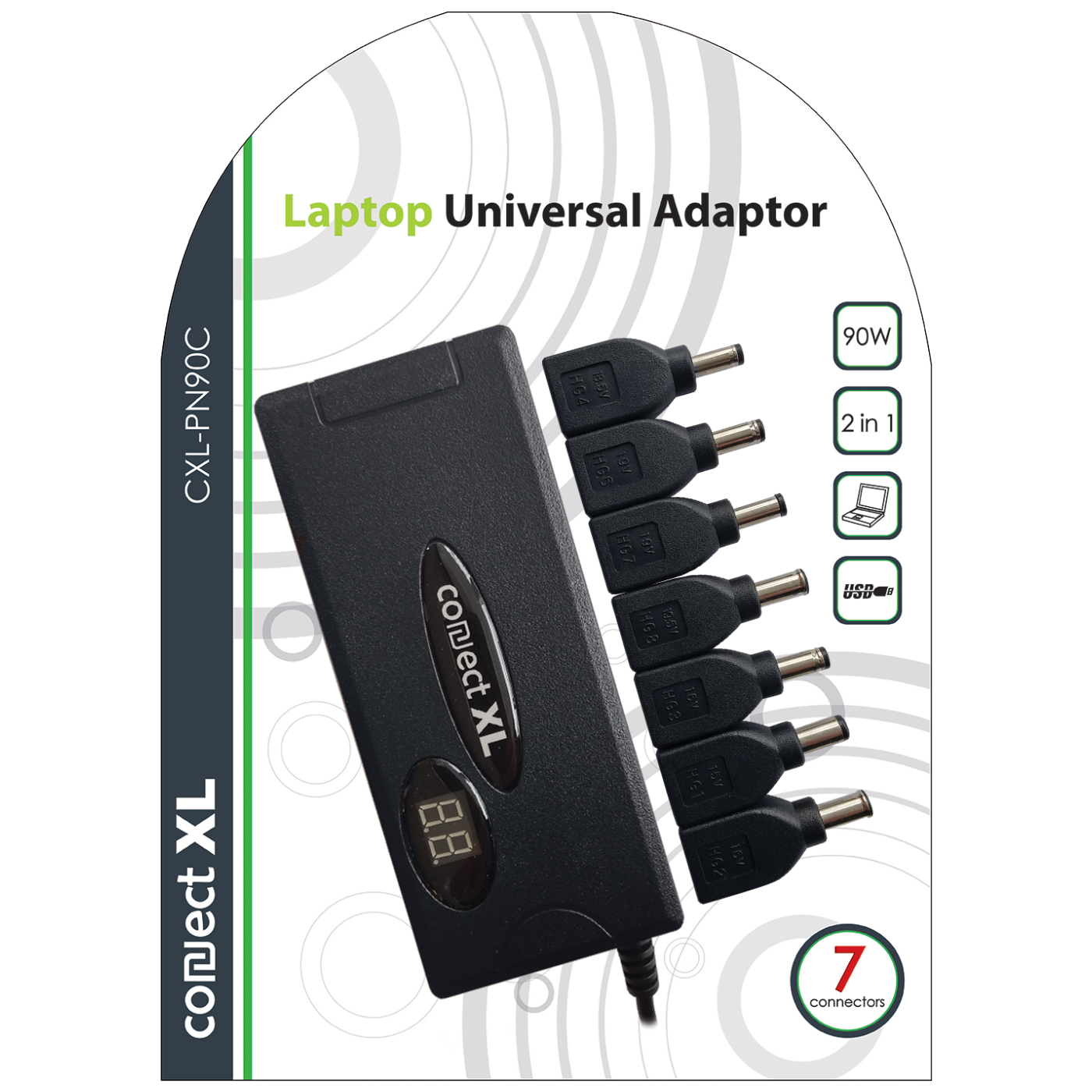 Connect XL Adapter za laptop,univerzalni, 90W, 2u1 AC+Auto, LCD display - CXL-PN90C