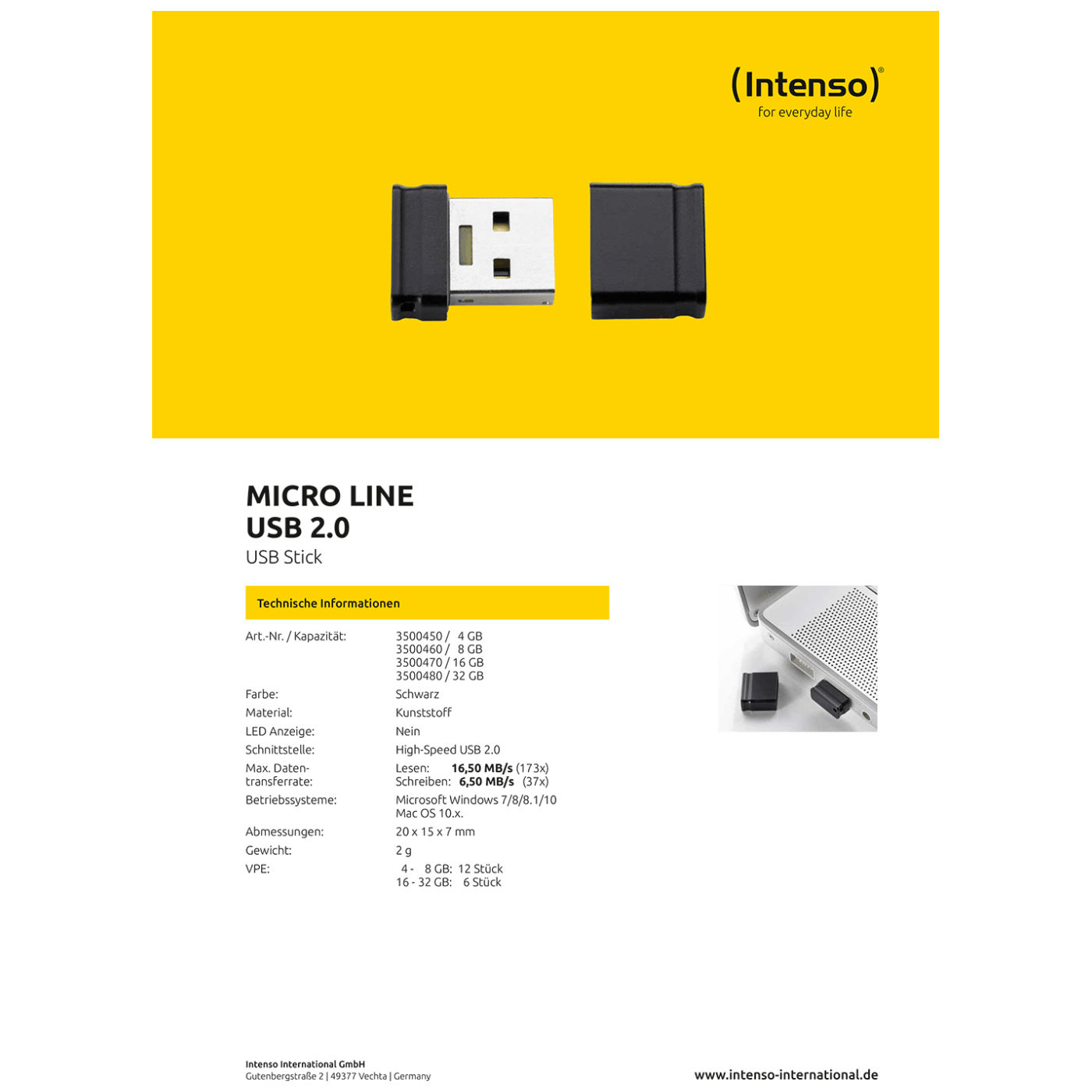 (Intenso) USB Flash drive 8GB Hi-Speed USB 2.0, Micro Line - ML8