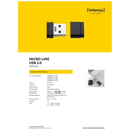 (Intenso) USB Flash drive 16GB Hi-Speed USB 2.0, Micro Line - ML16