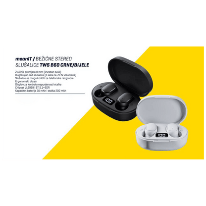 MeanIT Slušalica bežična, Bluetooth v5.1 - TWS B60 White
