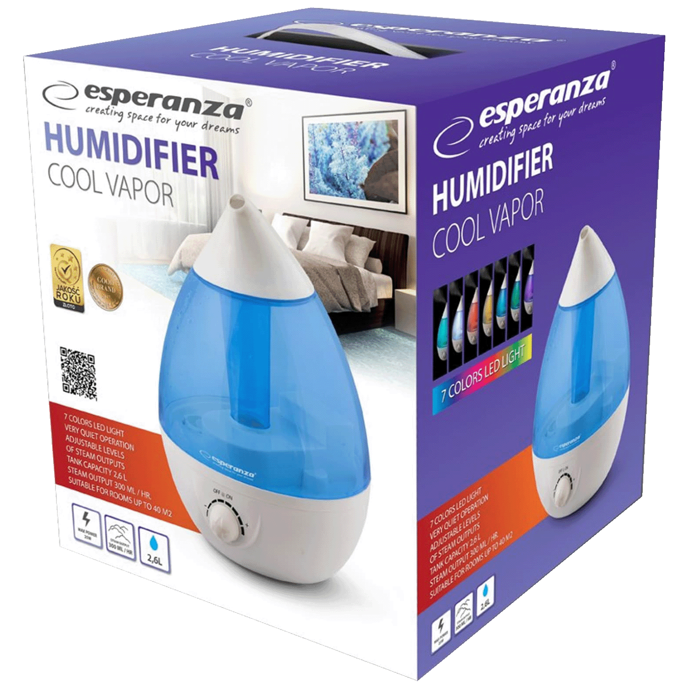 Esperanza Ultrazvučni ovlaživač zraka, 25W, LED svjetlo - EHA005