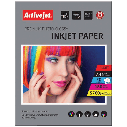 Activejet Foto papir, A4, 180g, Glossy White, 20 kom. - AP4-180G20