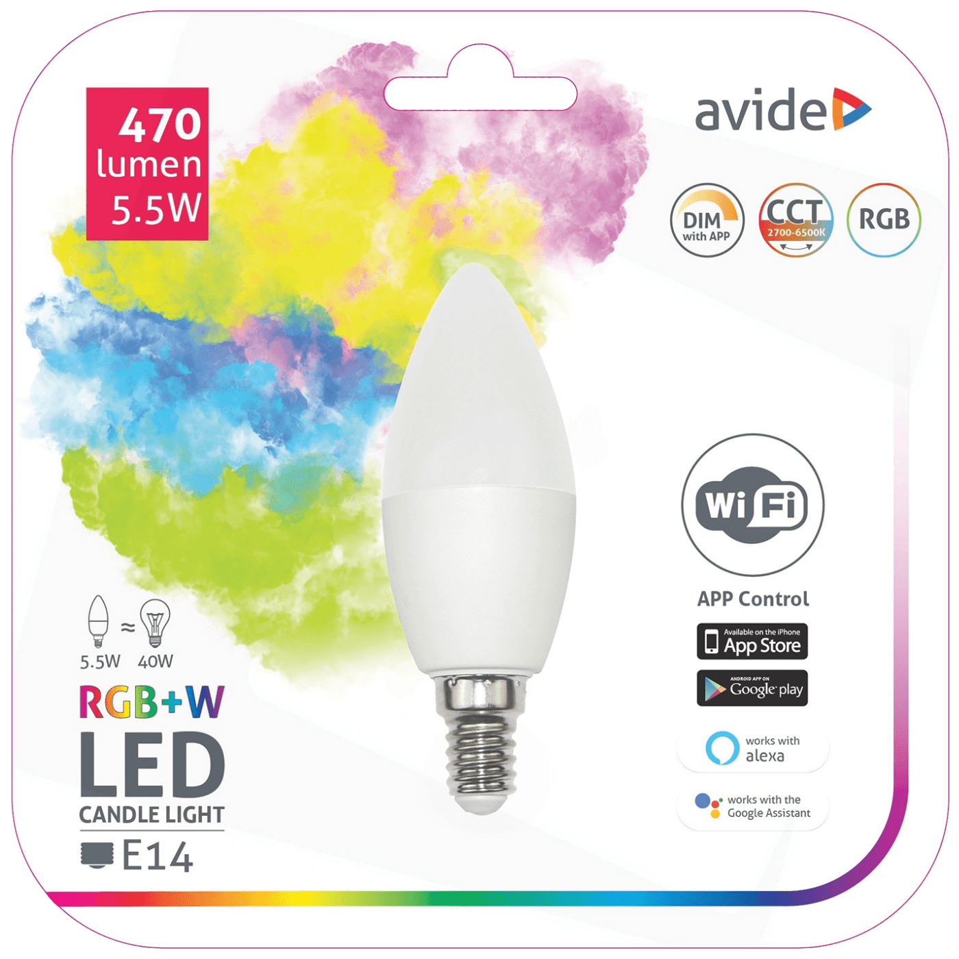 Avide Pametna sijalica, LED 5.5W, E14, RGB+W, WiFi - Smart LED Candle 5.5W WiFi