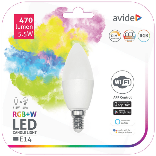 Avide Pametna sijalica, LED 5.5W, E14, RGB+W, WiFi - Smart LED Candle 5.5W WiFi