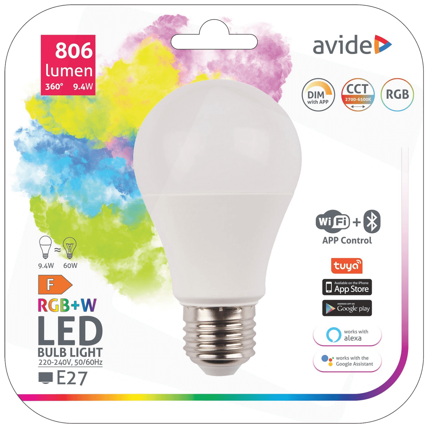Avide Pametna sijalica, LED 9.4W, E27, RGB+W, WiFi, Bluetooth - Smart LED Globe A60 9.4W WiFi