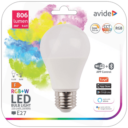 Avide Pametna sijalica, LED 9.4W, E27, RGB+W, WiFi, Bluetooth - Smart LED Globe A60 9.4W WiFi