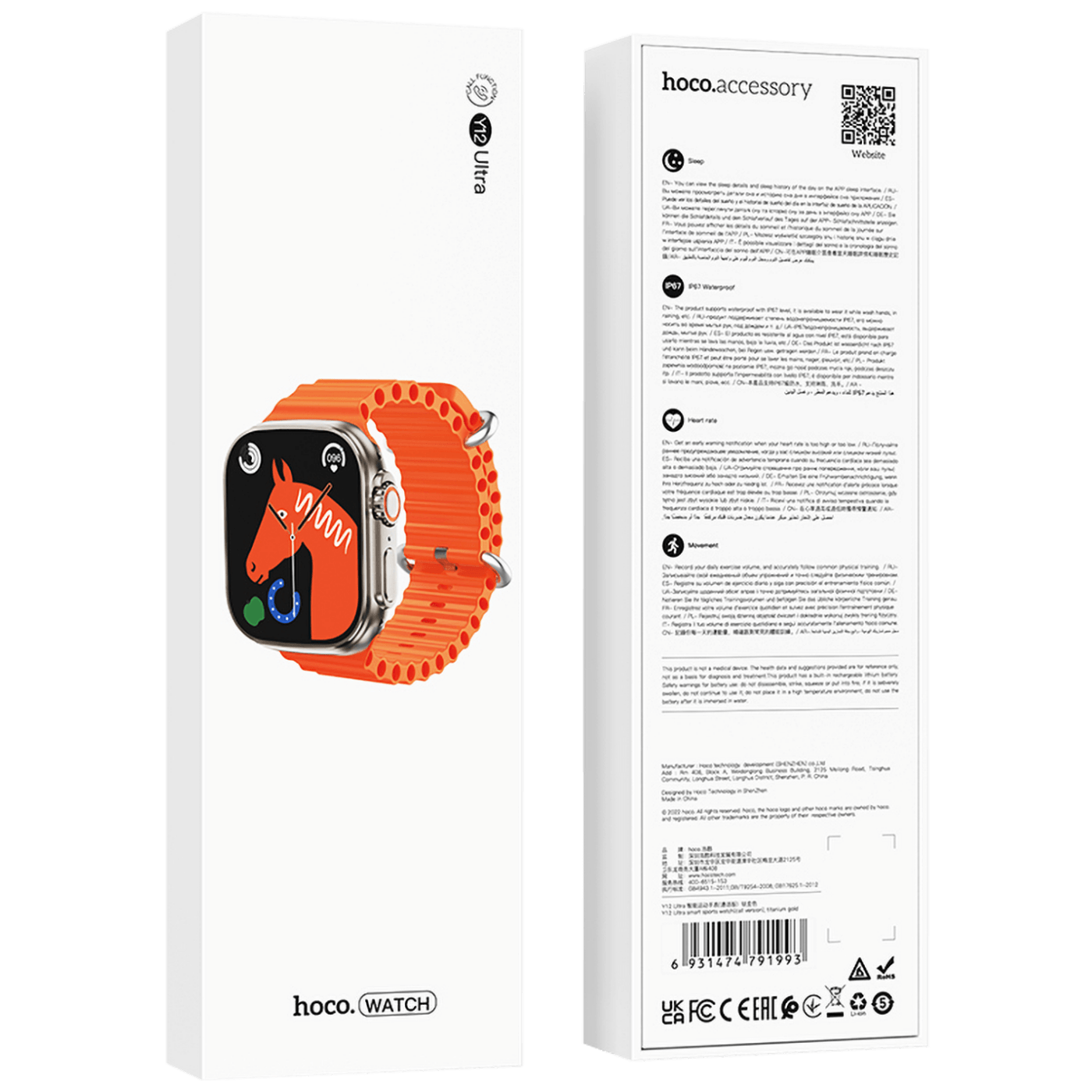 hoco. Pametni sat, 1.96" zaslon, Dual Bluetooth, IP67 - Y12 Titanium Gold