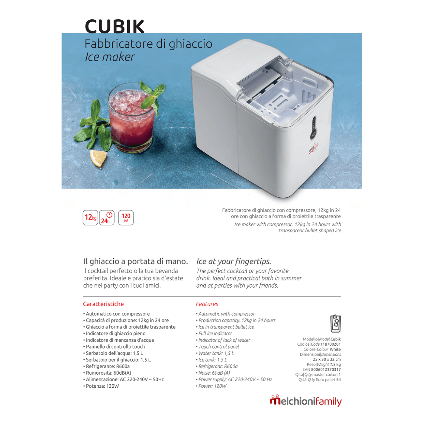 MELCHIONI family Aparat za led - Ledomat,  1.5 lit, 12kg/24 h, R600a - Cubik