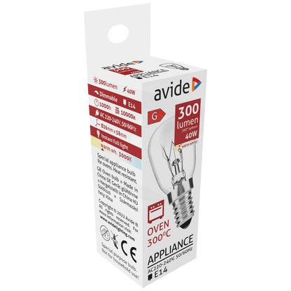 Avide Sijalica za pećnicu, 40W, E14, 3000K, 300 °C, IP20 - Oven 300 °C bulb 40W E14