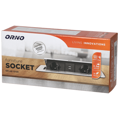 Orno Produžni kabel sa 2 x Schuko utičnice + 2 x USB, ugradbena - OR-AE-13126(GS)/BR