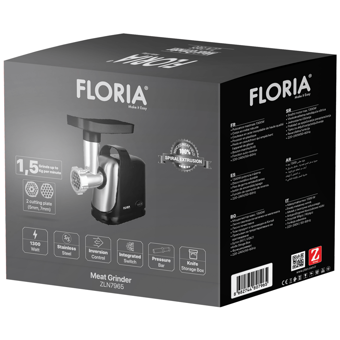 Floria Mašina za mljevenje mesa, snaga 1300 W - ZLN7965