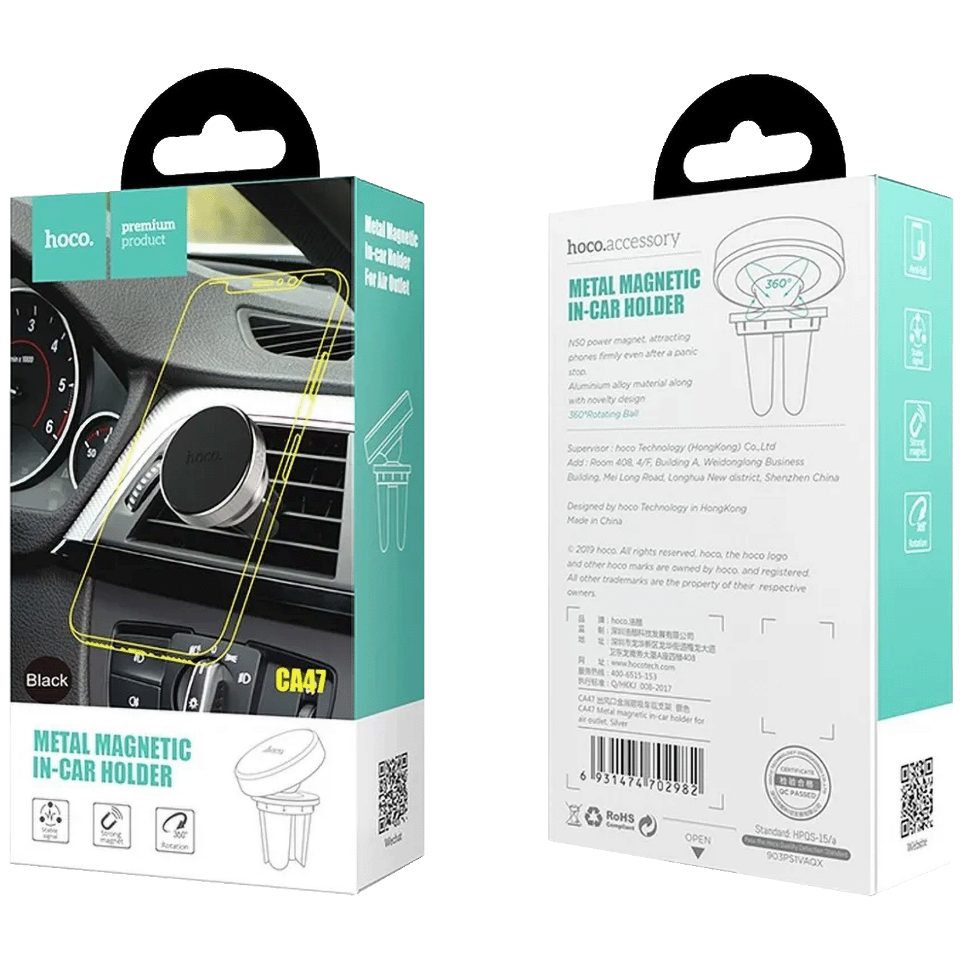 hoco. Držač za mobilne uređaje, magnetni, Alu tijelo - CA47 Metal Black