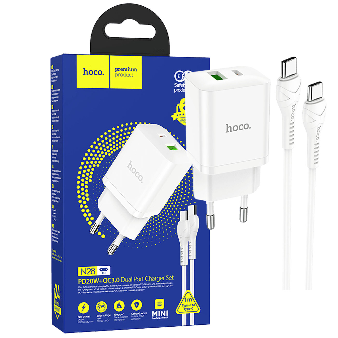 hoco. Punjač kućni sa type C kabelom, brzi, PD20W, QC3.0 - N28 Founder, tip C