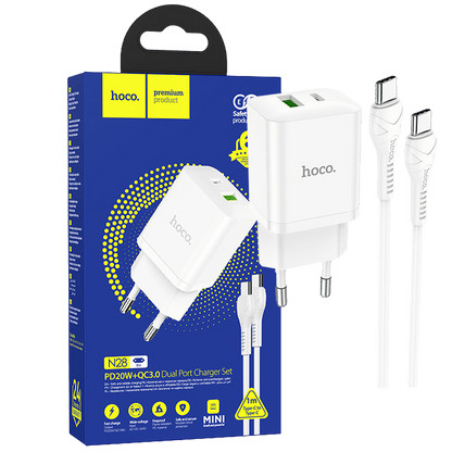 hoco. Punjač kućni sa type C kabelom, brzi, PD20W, QC3.0 - N28 Founder, tip C