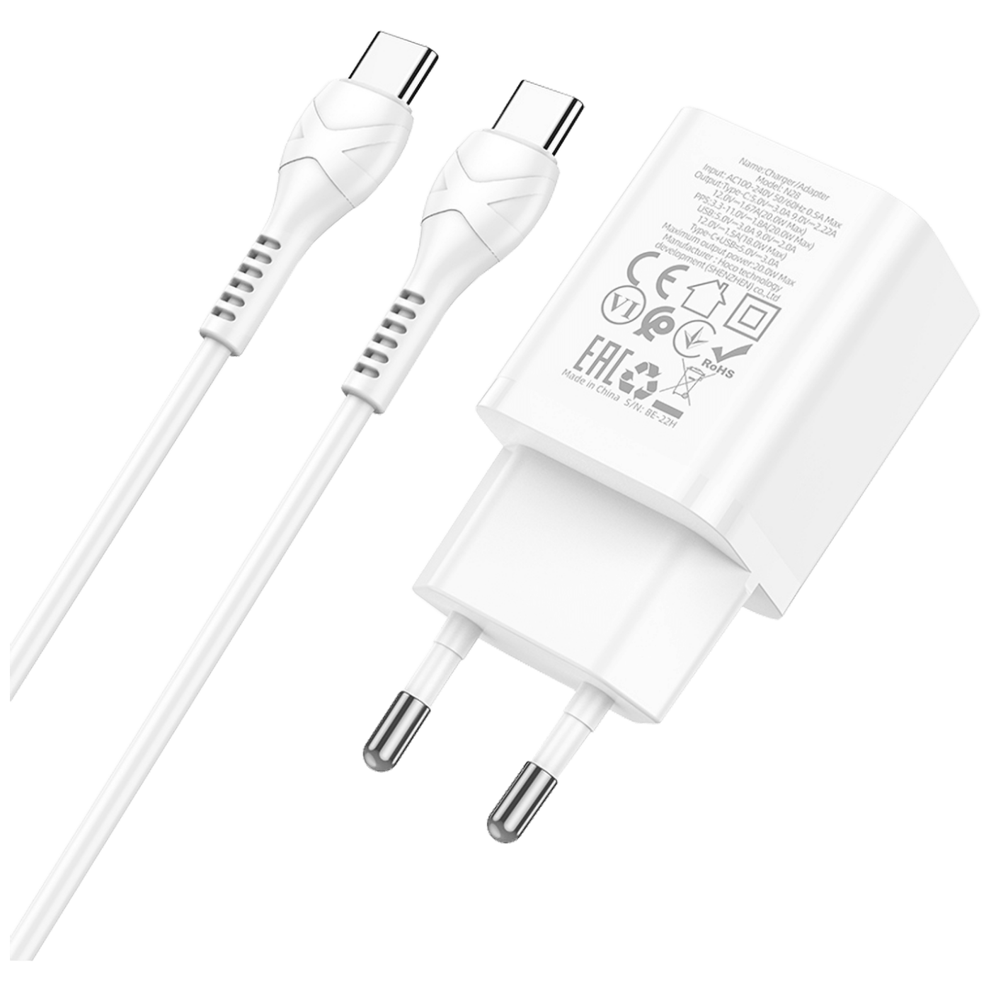 hoco. Punjač kućni sa type C kabelom, brzi, PD20W, QC3.0 - N28 Founder, tip C