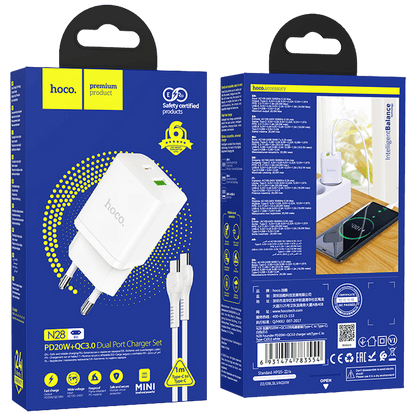 hoco. Punjač kućni sa type C kabelom, brzi, PD20W, QC3.0 - N28 Founder, tip C