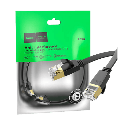 hoco. Mrežni kabl, CAT6, Gigabit Ethernet, flat, 1 met., crna - US07 General, 1 met.