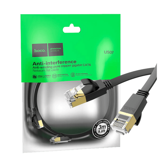 hoco. Mrežni kabl, CAT6, Gigabit Ethernet, flat, 3 met., crna - US07 General, 3 met.