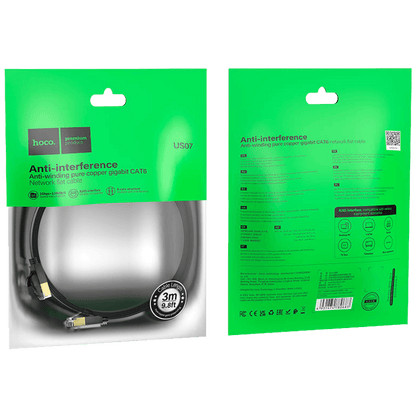 hoco. Mrežni kabl, CAT6, Gigabit Ethernet, flat, 3 met., crna - US07 General, 3 met.