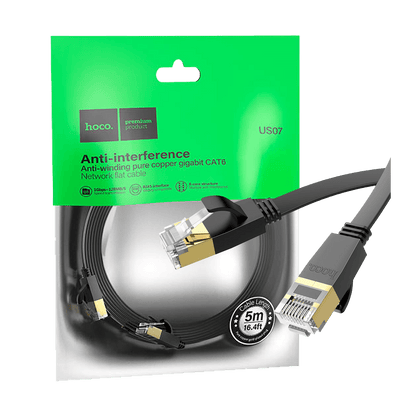 hoco. Mrežni kabl, CAT6, Gigabit Ethernet, flat, 5 met., crna - US07 General, 5 met.