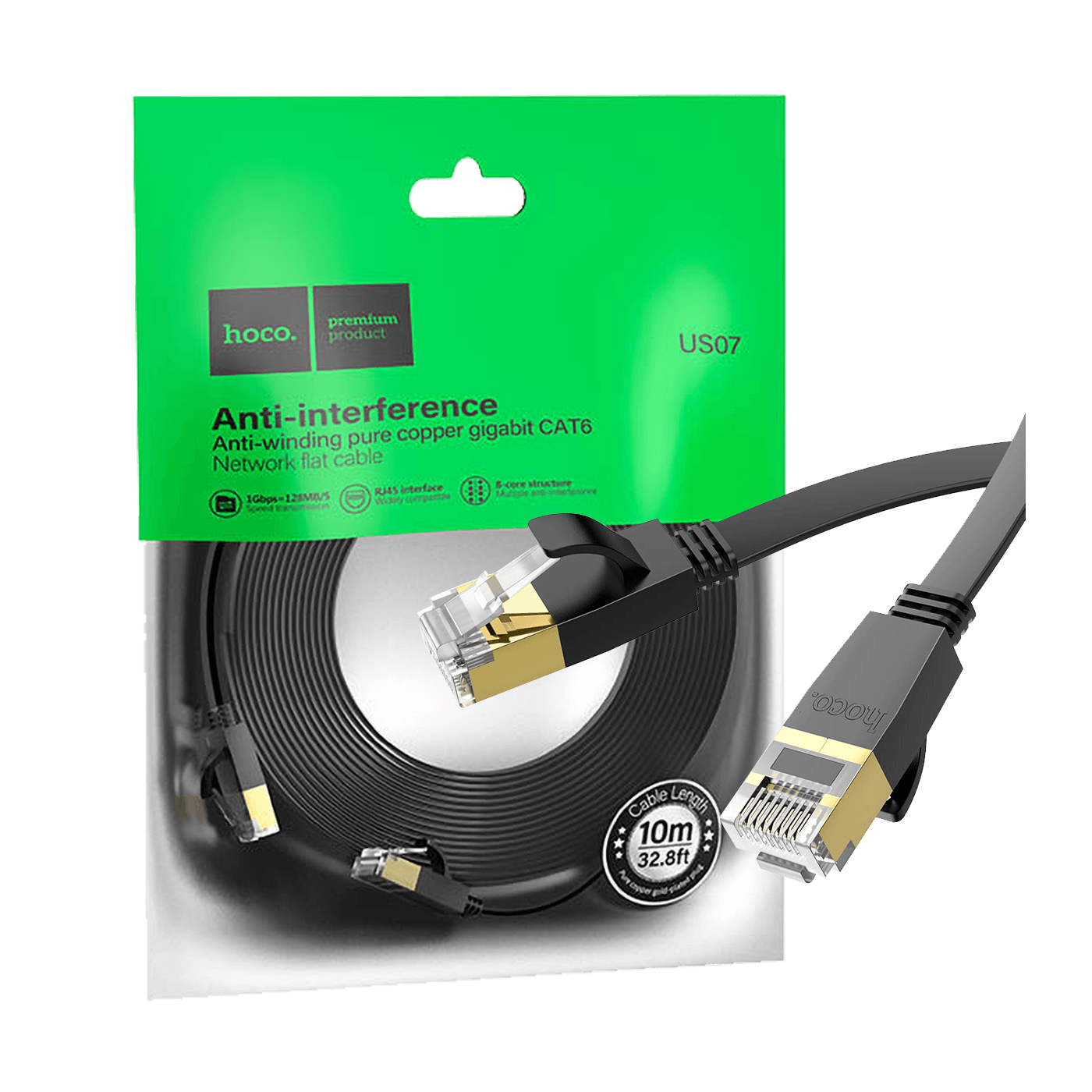 hoco. Mrežni kabl, CAT6, Gigabit Ethernet, flat, 10 met., crna - US07 General, 10 met.