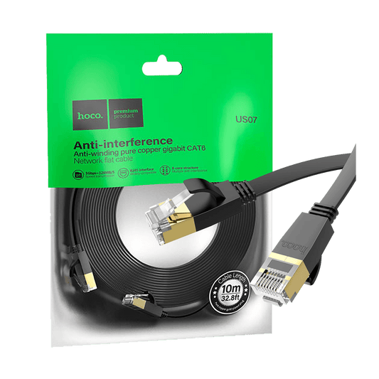 hoco. Mrežni kabl, CAT6, Gigabit Ethernet, flat, 10 met., crna - US07 General, 10 met.