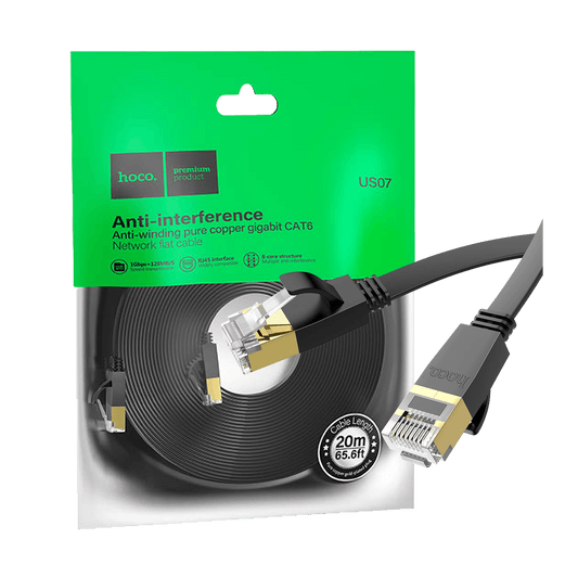 hoco. Mrežni kabl, CAT6, Gigabit Ethernet, flat, 20 met., crna - US07 General, 20 met.