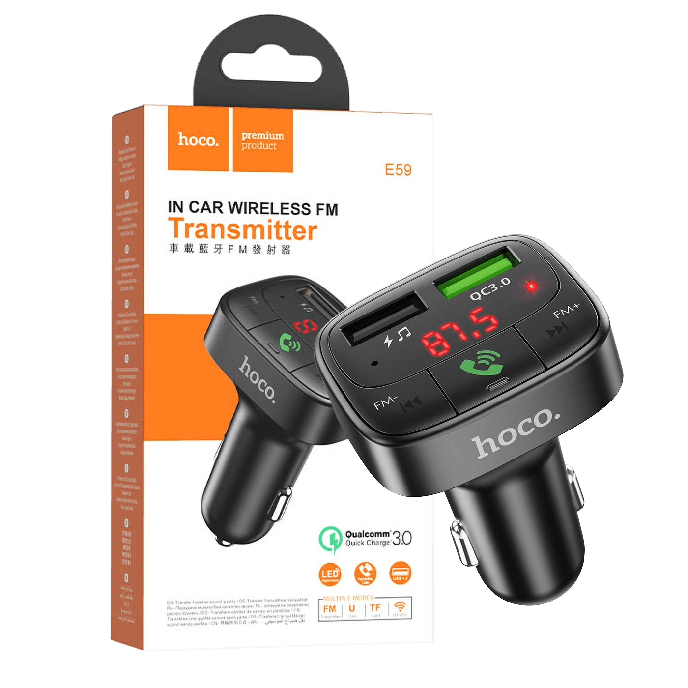 hoco. FM modulator, Bluetooth, 12/24V, 2 x USB, microSD, PD 18W - E59 Promise