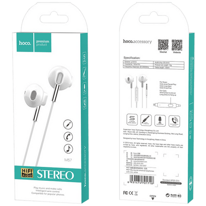 hoco. Slušalice sa mikrofonom, 3.5 mm,dužina kabela 1.2 met,bijela - M57 Sky sound, White