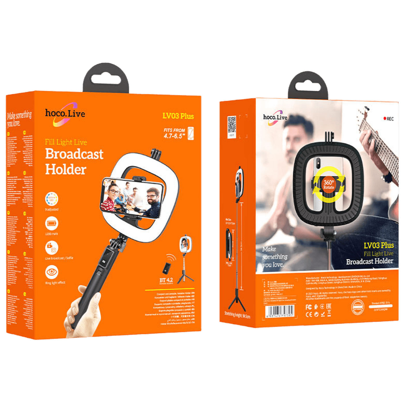 hoco. Držač za smartphone sa svjetlom, 4.7 - 6.5", Bluetooth - LV03 Plus Showfull